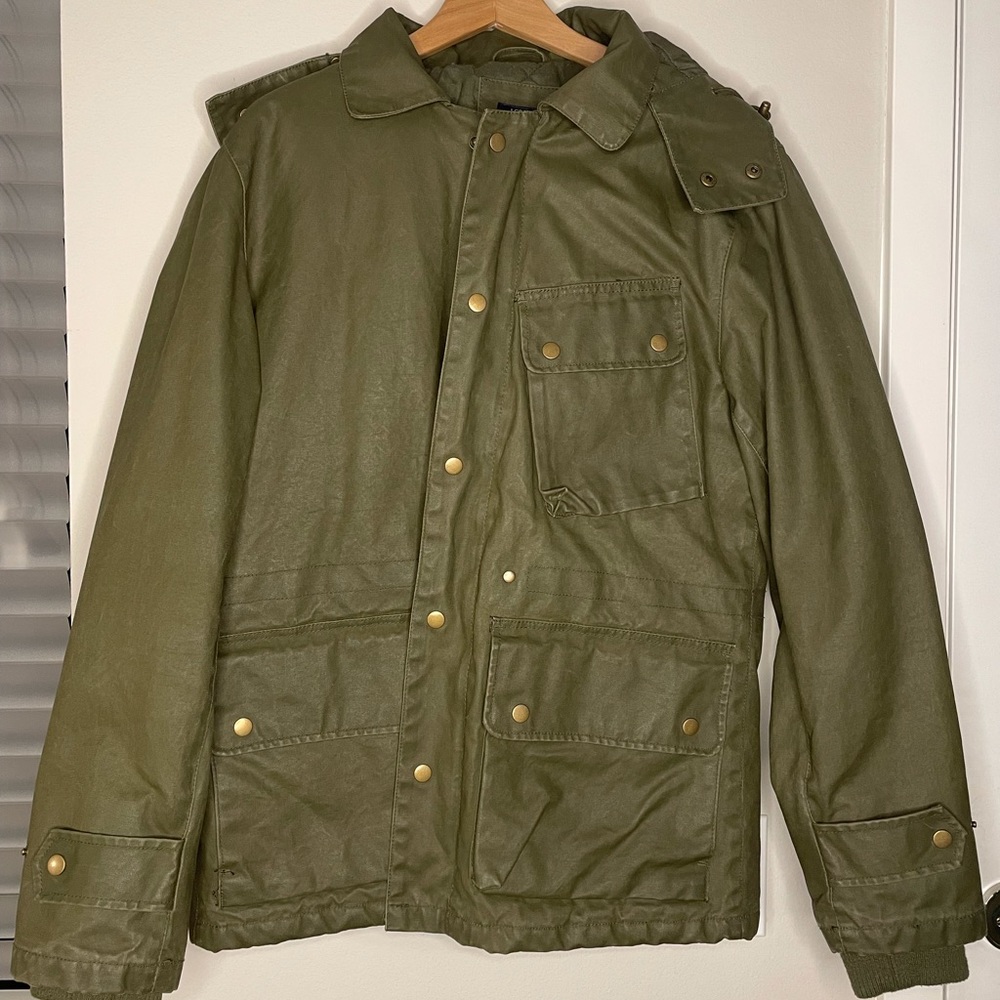 J Crew Men’s Olive Green Waxed Canvas Jacket Sz: M